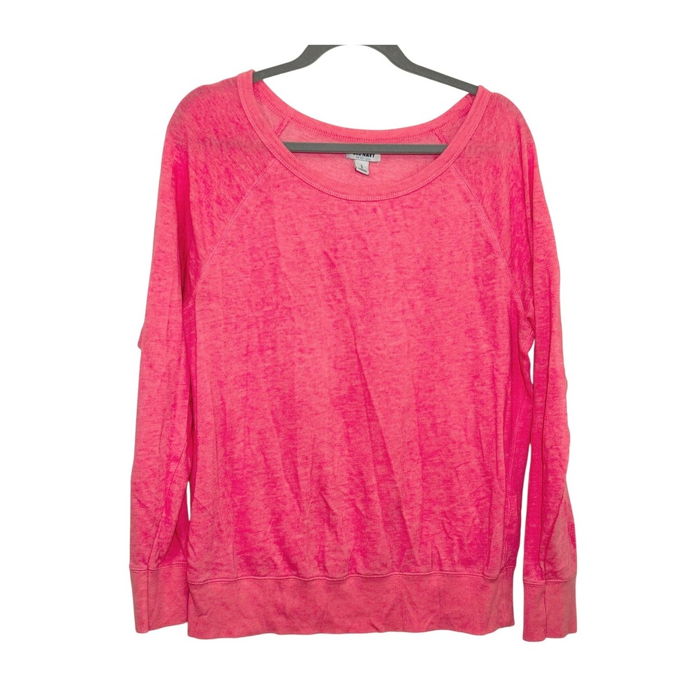 Old Navy Womens Neon Pink Burnout Sweatshirt Long Sleeve Pullover Size L‎